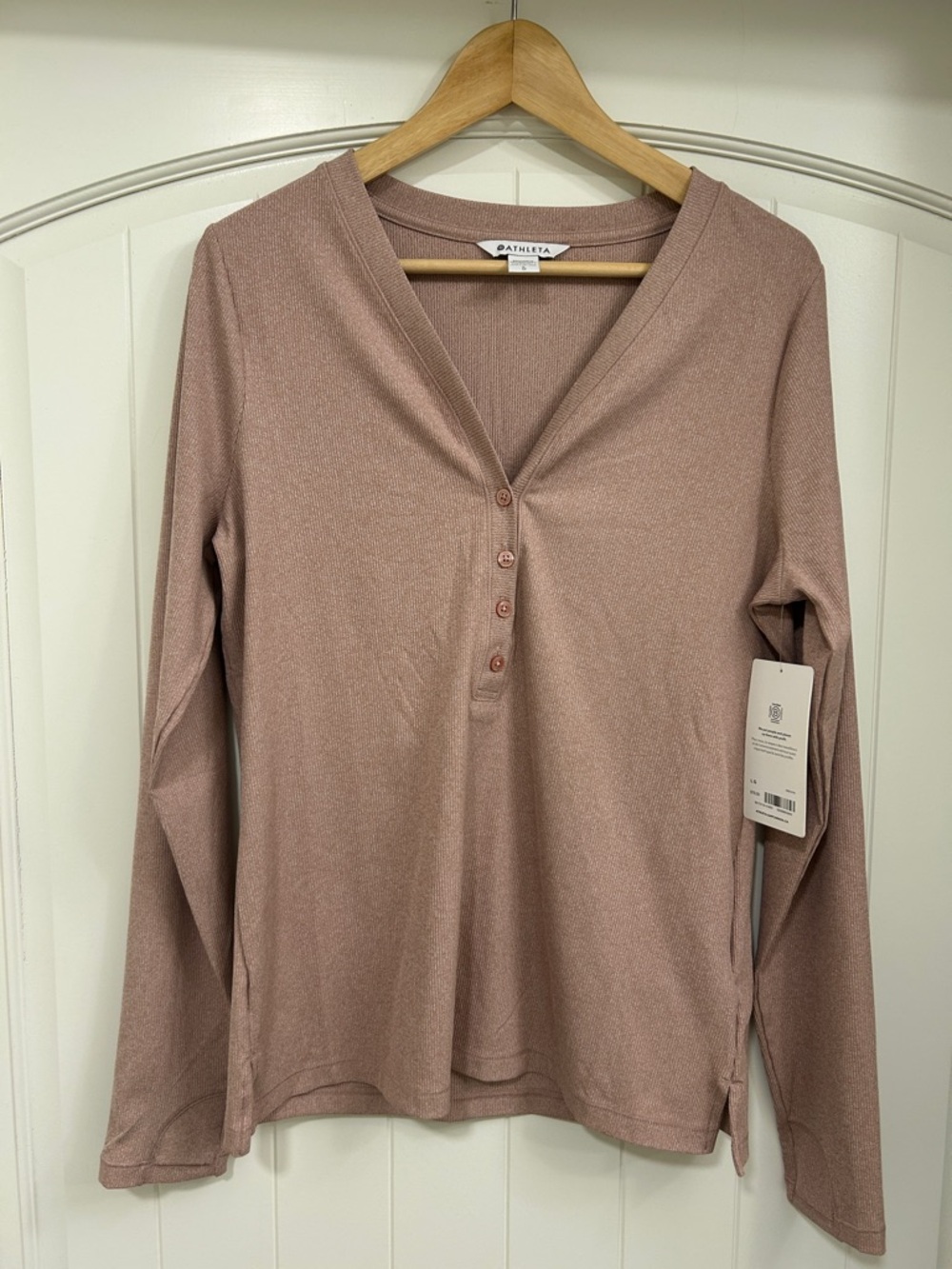 Athleta Long Sleeve V-Neck Henley Top - Dusty Mauve